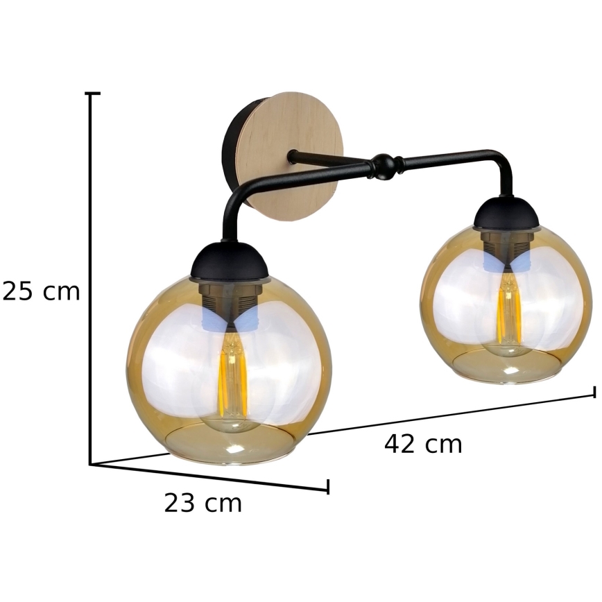 Iluminação de parede MELLE WOOD 2xE27/60W/230V