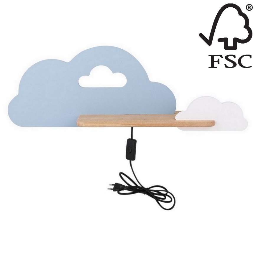 Iluminação de parede para criança LED com prateleira CLOUD LED/5W/230V azul/branca - certificado FSC