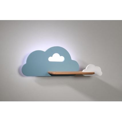 Iluminação de parede para criança LED com prateleira CLOUD LED/5W/230V azul/branca - Certificado FSC