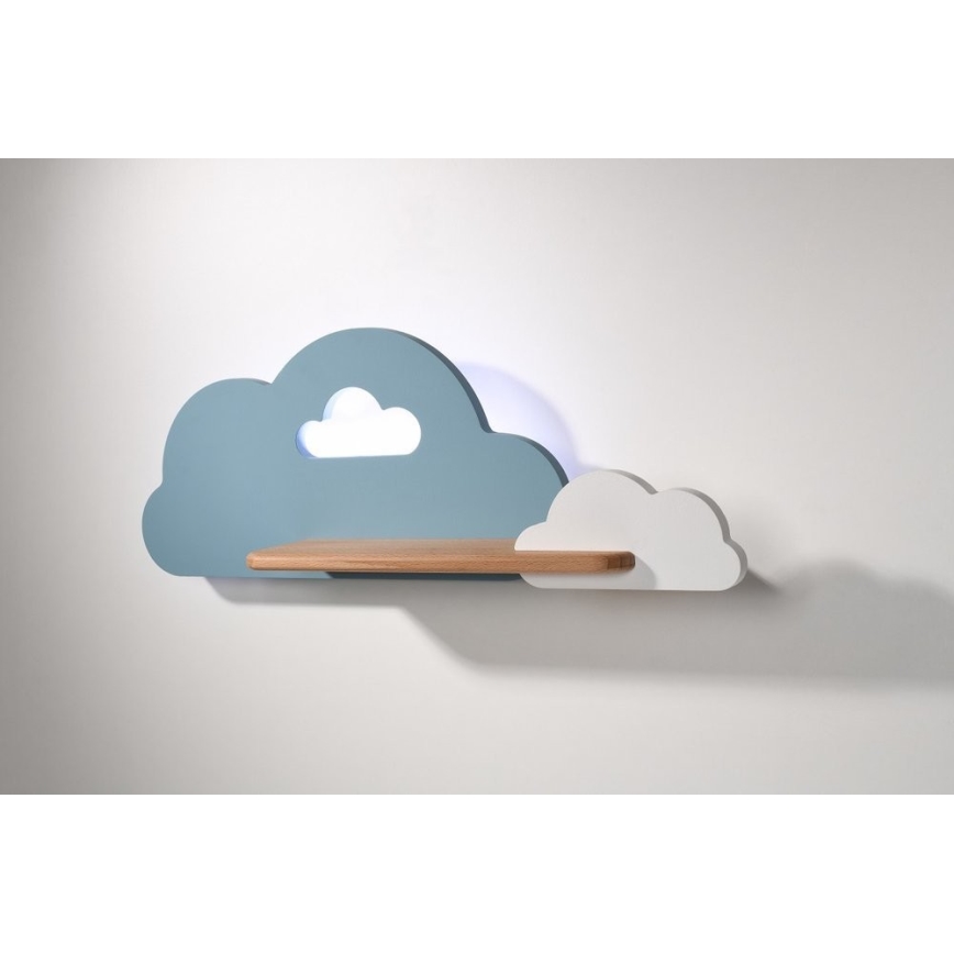 Iluminação de parede para criança LED com prateleira CLOUD LED/5W/230V azul/branca - certificado FSC