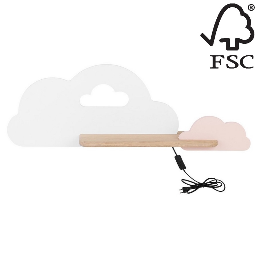Iluminação de parede para criança LED com prateleira CLOUD LED/5W/230V branca/rosa - certificado FSC
