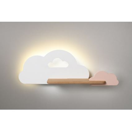 Iluminação de parede para criança LED com prateleira CLOUD LED/5W/230V branca/rosa - certificado FSC
