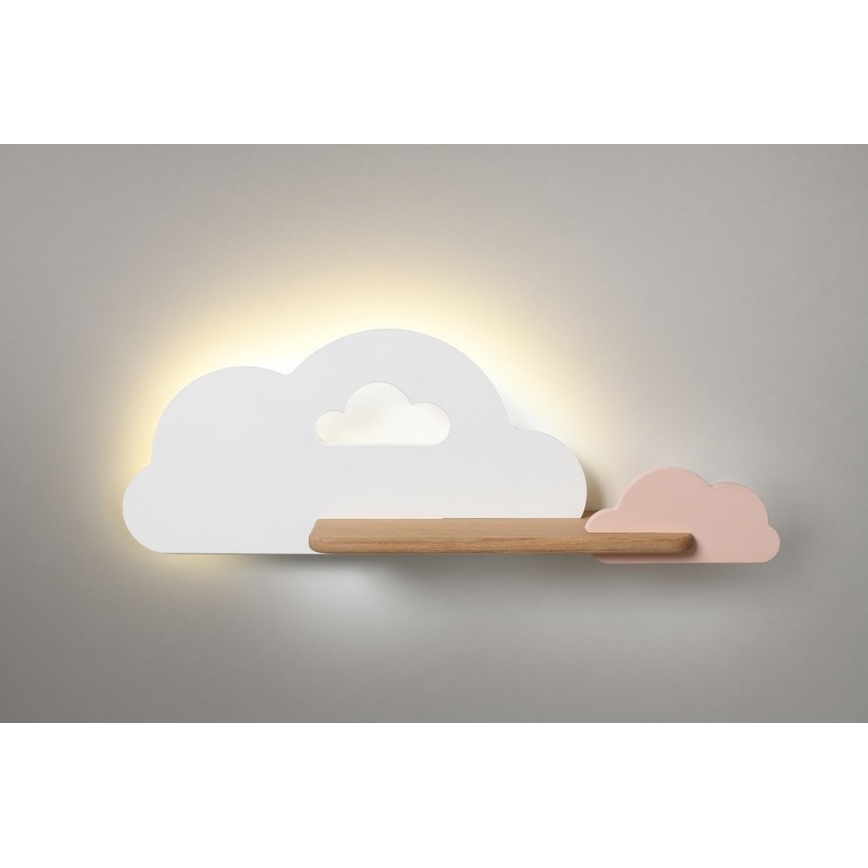 Iluminação de parede para criança LED com prateleira CLOUD LED/5W/230V branca/rosa - certificado FSC