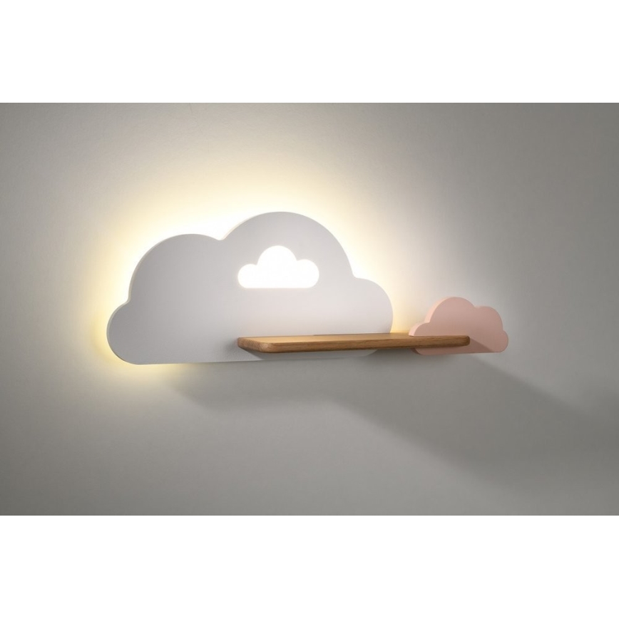 Iluminação de parede para criança LED com prateleira CLOUD LED/5W/230V branca/rosa - certificado FSC