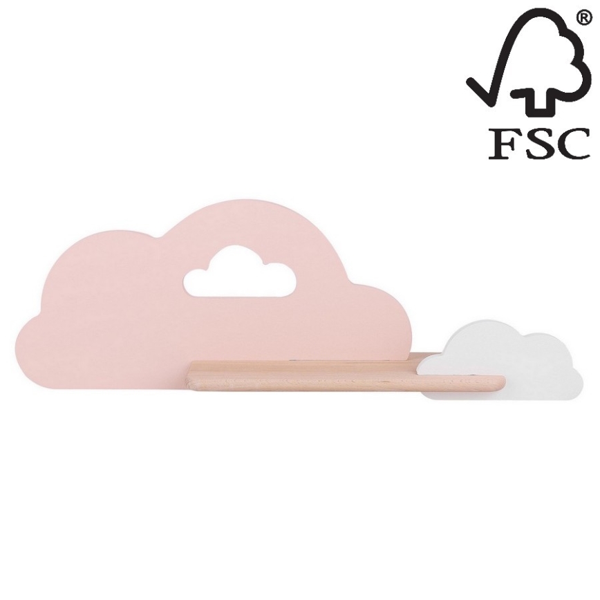 Iluminação de parede para criança LED com prateleira CLOUD LED/5W/230V rosa/branca  - certificado FSC