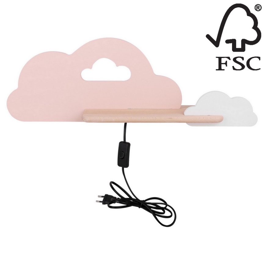 Iluminação de parede para criança LED com prateleira CLOUD LED/5W/230V rosa/branca - certificado FSC