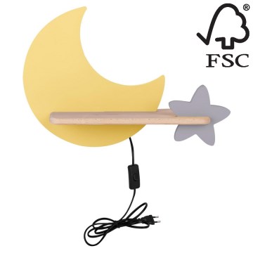 Iluminação de parede para criança LED com prateleira MOON LED/5W/230V - certificado por FSC
