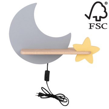 Iluminação de parede para criança LED com prateleira MOON LED/5W/230V - certificado por FSC