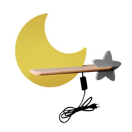 Iluminação de parede para criança LED com prateleira MOON LED/5W/230V - certificado por FSC