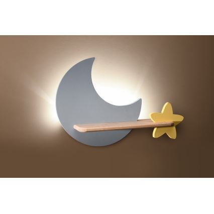 Iluminação de parede para criança LED com prateleira MOON LED/5W/230V - certificado por FSC