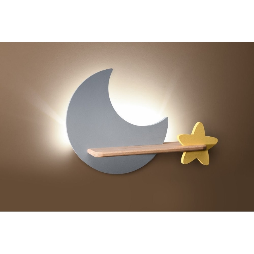 Iluminação de parede para criança LED com prateleira MOON LED/5W/230V - certificado por FSC