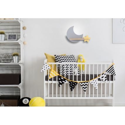Iluminação de parede para criança LED com prateleira MOON LED/5W/230V - certificado por FSC