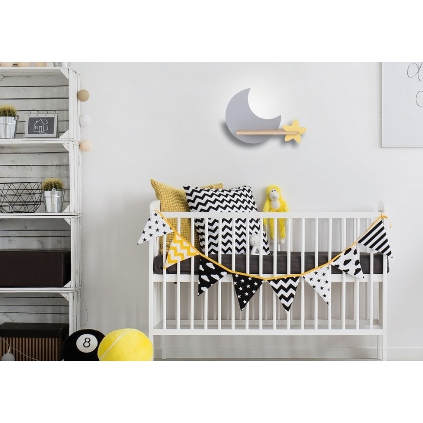 Iluminação de parede para criança LED com prateleira MOON LED/5W/230V - certificado por FSC