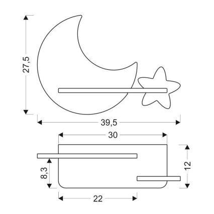 Iluminação de parede para criança LED com prateleira MOON LED/5W/230V - certificado por FSC