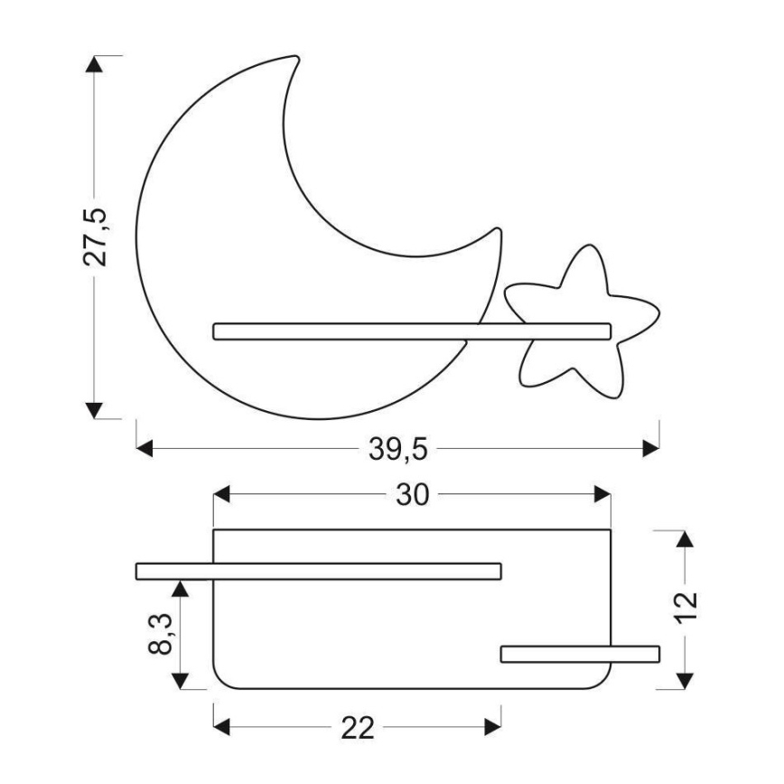 Iluminação de parede para criança LED com prateleira MOON LED/5W/230V - certificado por FSC
