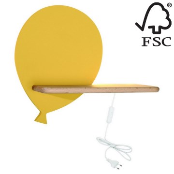 Iluminação de parede para criança LED com uma prateleira BALLOON LED/4W/230V amarelo/madeira