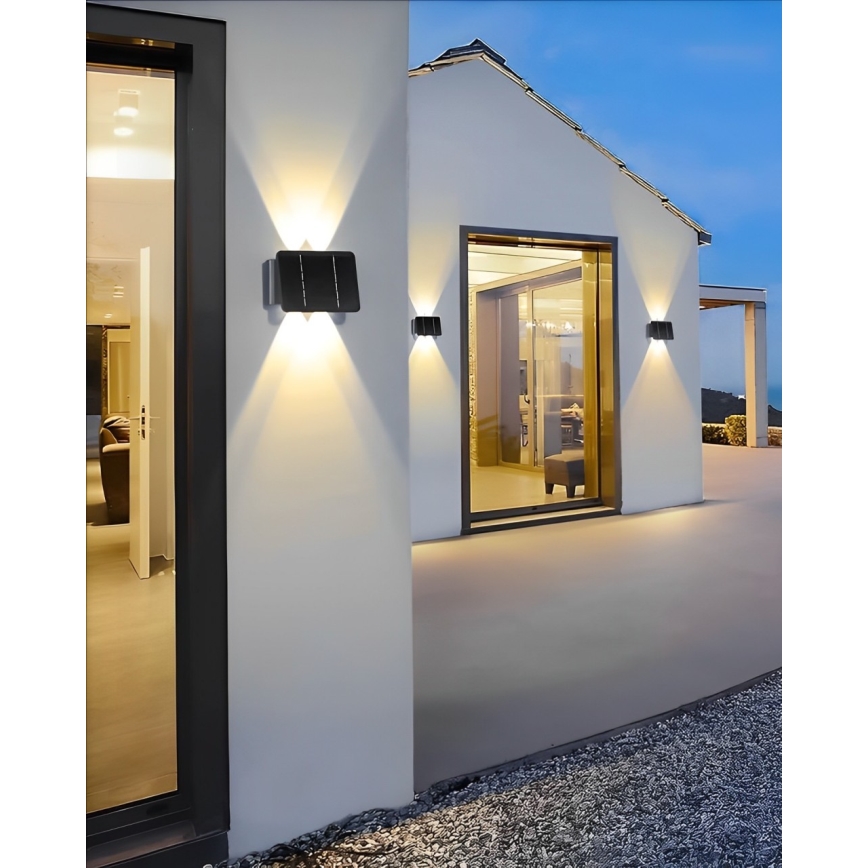 Iluminação de parede solar LED 4xLED/1,5W/3,7V 1500 mAh IP54 preto