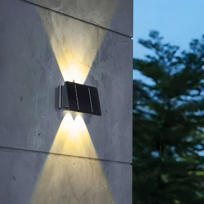 Iluminação de parede solar LED 4xLED/1,5W/3,7V IP54 preto