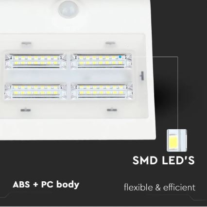 Iluminação de parede solar LED com sensor LED/3W/3,7V 3000/4000K IP65 branca