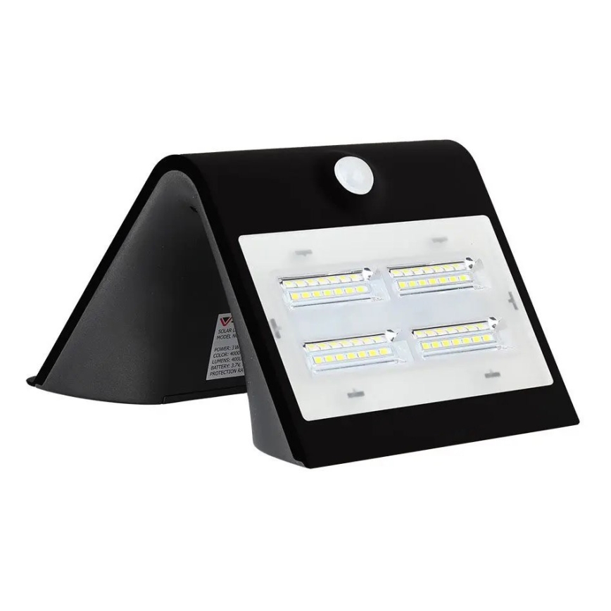 Iluminação de parede solar LED com sensor LED/3W/3,7V 3000/4000K IP65 preta