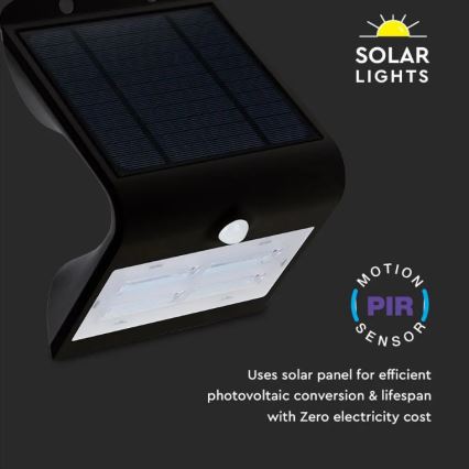 Iluminação de parede solar LED com sensor LED/3W/3,7V 3000/4000K IP65 preta