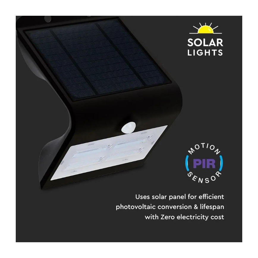 Iluminação de parede solar LED com sensor LED/3W/3,7V 3000/4000K IP65 preta