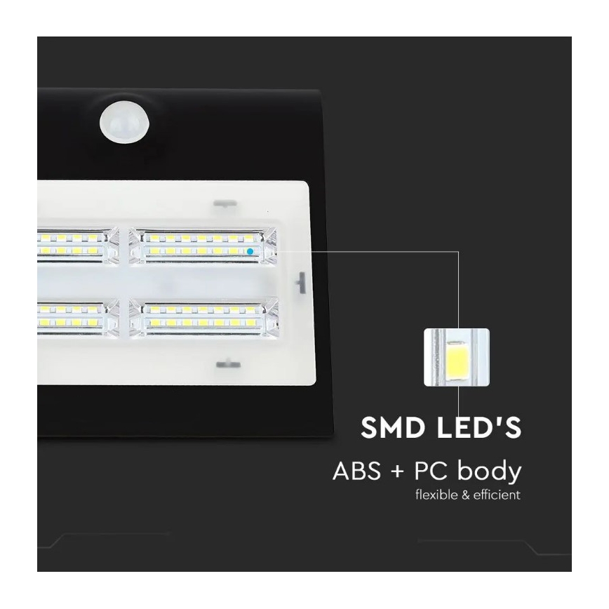 Iluminação de parede solar LED com sensor LED/3W/3,7V 3000/4000K IP65 preta