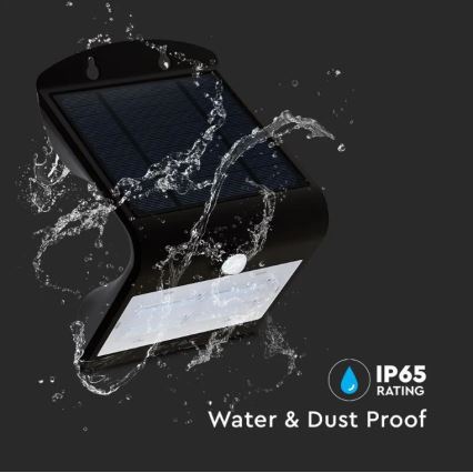 Iluminação de parede solar LED com sensor LED/3W/3,7V 3000/4000K IP65 preta