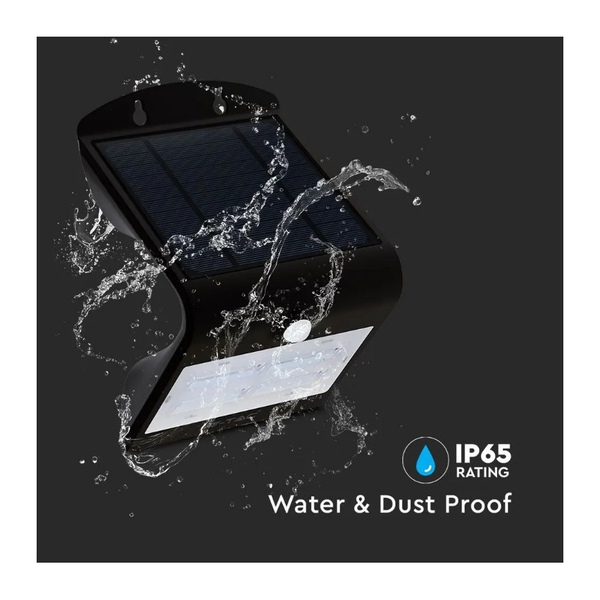 Iluminação de parede solar LED com sensor LED/3W/3,7V 3000/4000K IP65 preta