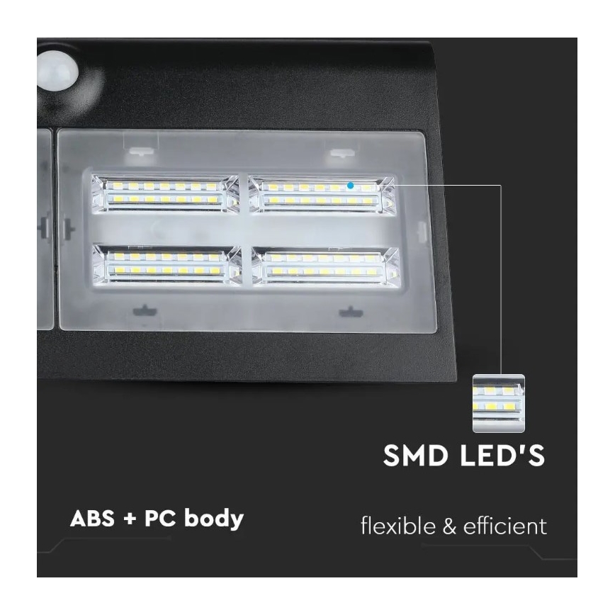 Iluminação de parede solar LED com sensor LED/7W/3,7V 4000K IP65 preta