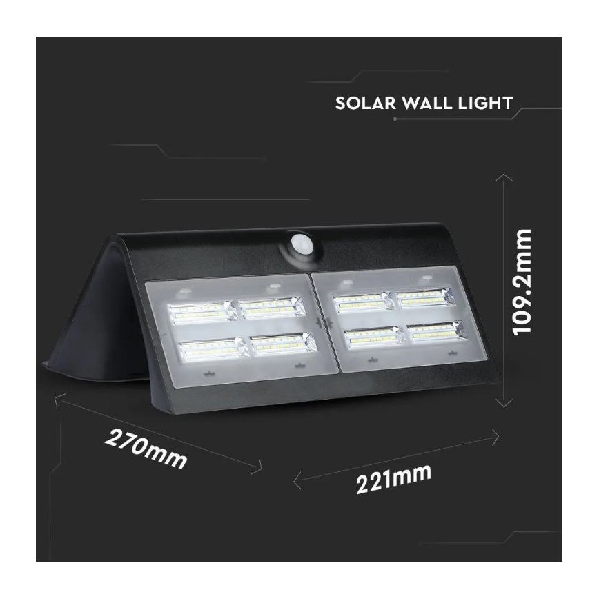 Iluminação de parede solar LED com sensor LED/7W/3,7V 4000K IP65 preta