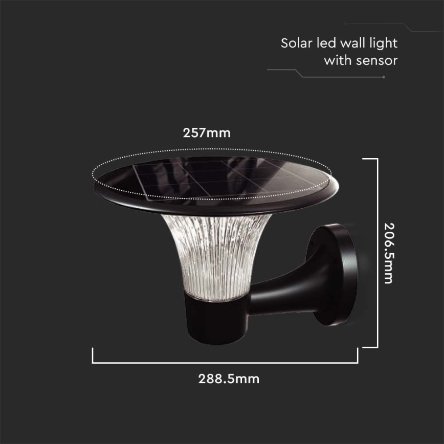 Iluminação solar de parede LED com sensor LED/15W/3,2V 4000K/6000K IP65