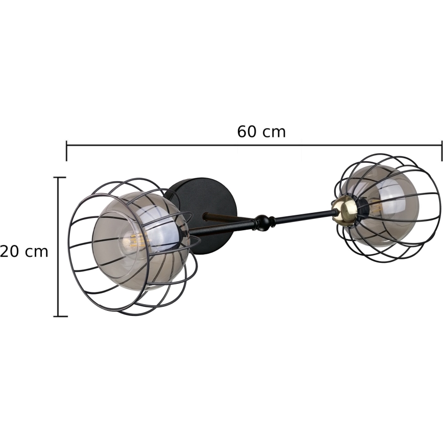 Iluminação de parede SOLO BLACK 2xE27/60W/230V preto/dourado
