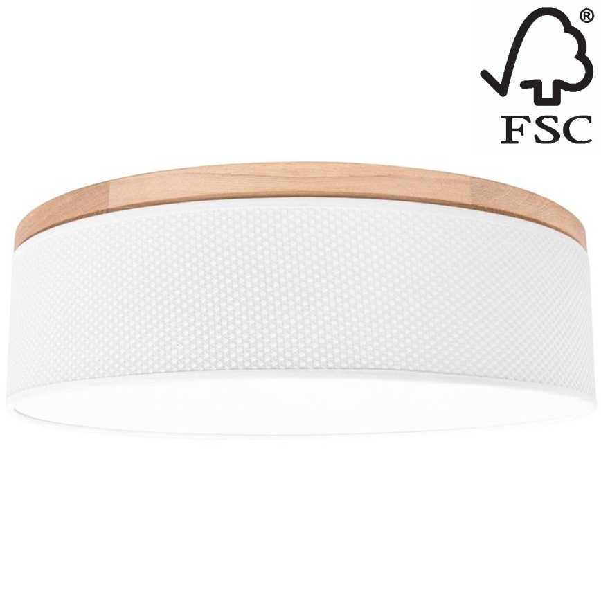 Iluminação de teto BENITA 4xE27/25W/230V diâmetro 58 cm branco/carvalho – FSC certificado