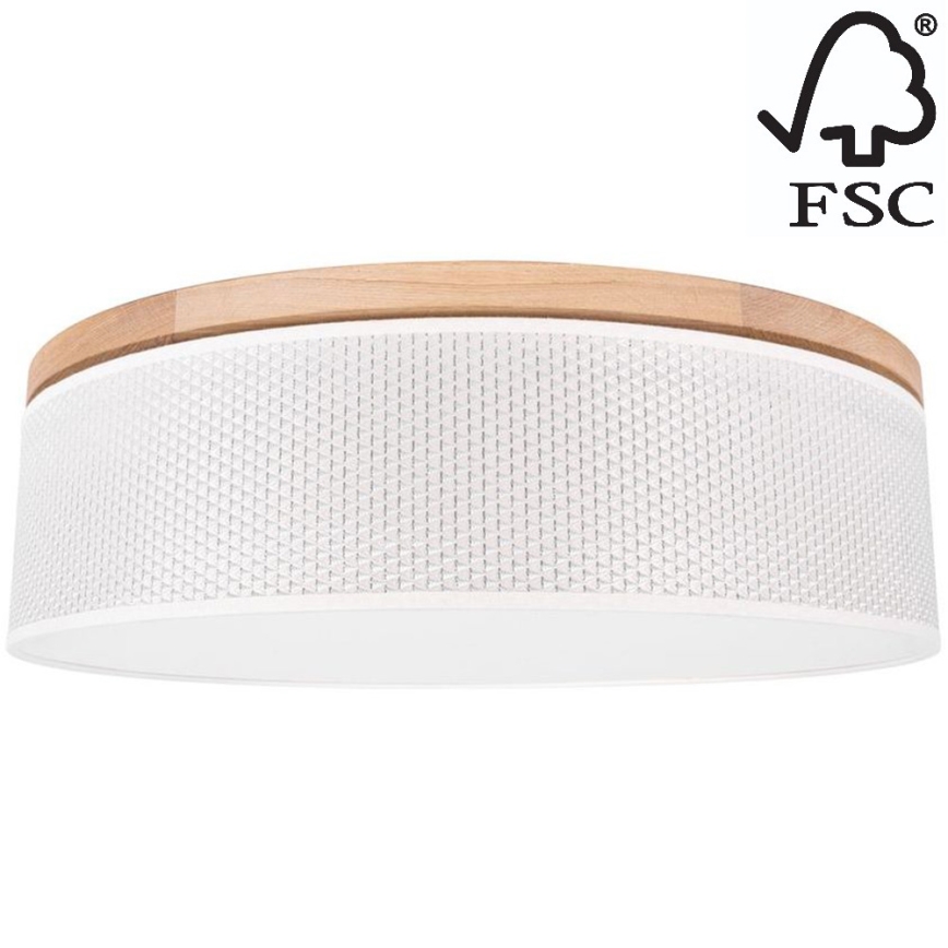 Iluminação de teto BENITA 4xE27/25W/230V diâmetro 58 cm creme/carvalho – FSC certificado