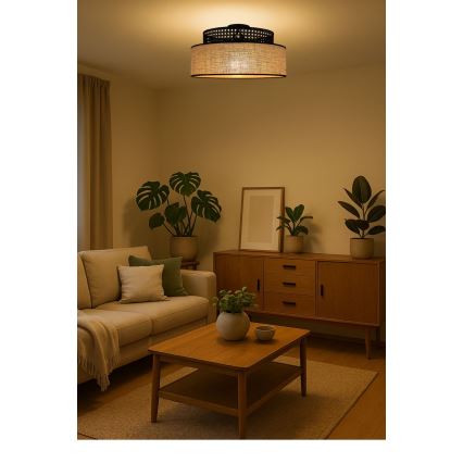 Iluminação de teto BOHO 1xE27/60W/230V preto/vime