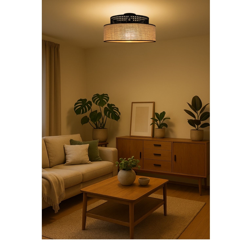 Iluminação de teto BOHO 1xE27/60W/230V preto/vime