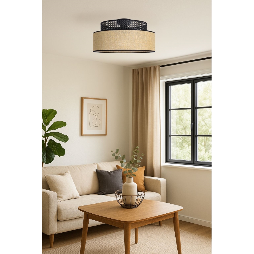 Iluminação de teto BOHO 1xE27/60W/230V preto/vime