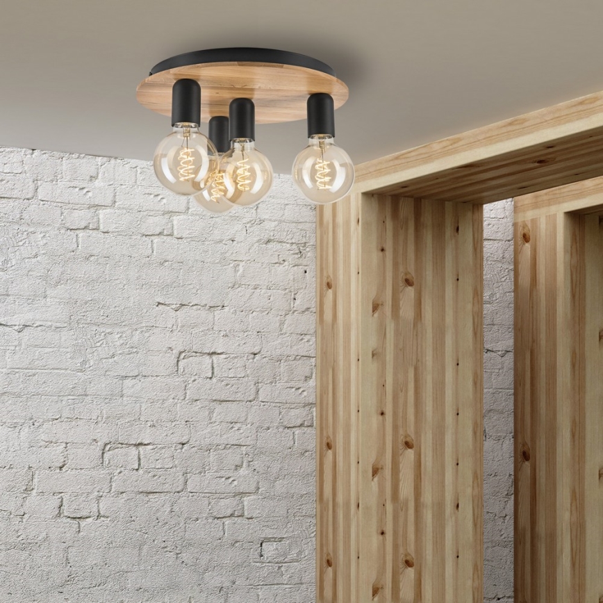 Iluminação de teto DUSTY 4xE27/15W/230V diâmetro 34 cm carvalho/preto