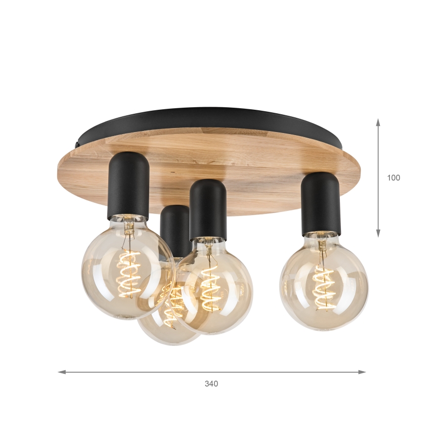 Iluminação de teto DUSTY 4xE27/15W/230V diâmetro 34 cm carvalho/preto