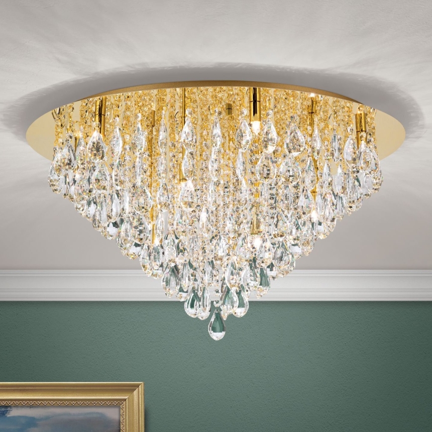 Iluminação de teto em cristal CELESTE 12xG9/40W/230V diâmetro 75 cm dourado