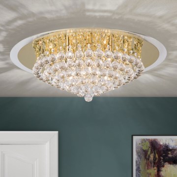 Iluminação de teto em cristal GLORIA 9xG9/40W/230V diâmetro 62 cm dourado