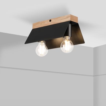 Iluminação de teto ESME 2xE27/15W/230V preto/carvalho