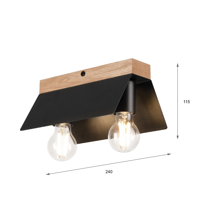 Iluminação de teto ESME 2xE27/15W/230V preto/carvalho
