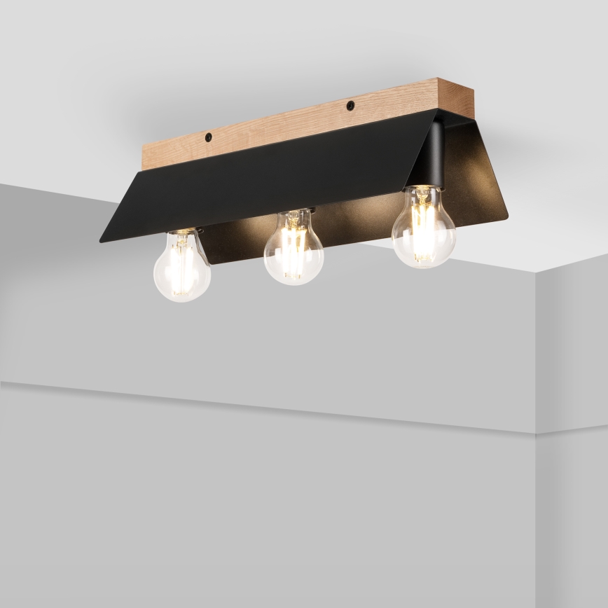 Iluminação de teto ESME 3xE27/15W/230V preto/carvalho