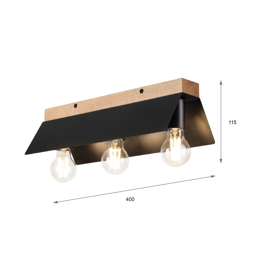 Iluminação de teto ESME 3xE27/15W/230V preto/carvalho