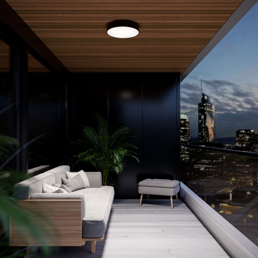 Iluminação de teto exterior com sensor CLEO 2xE27/24W/230V d. 30 cm preto IP54