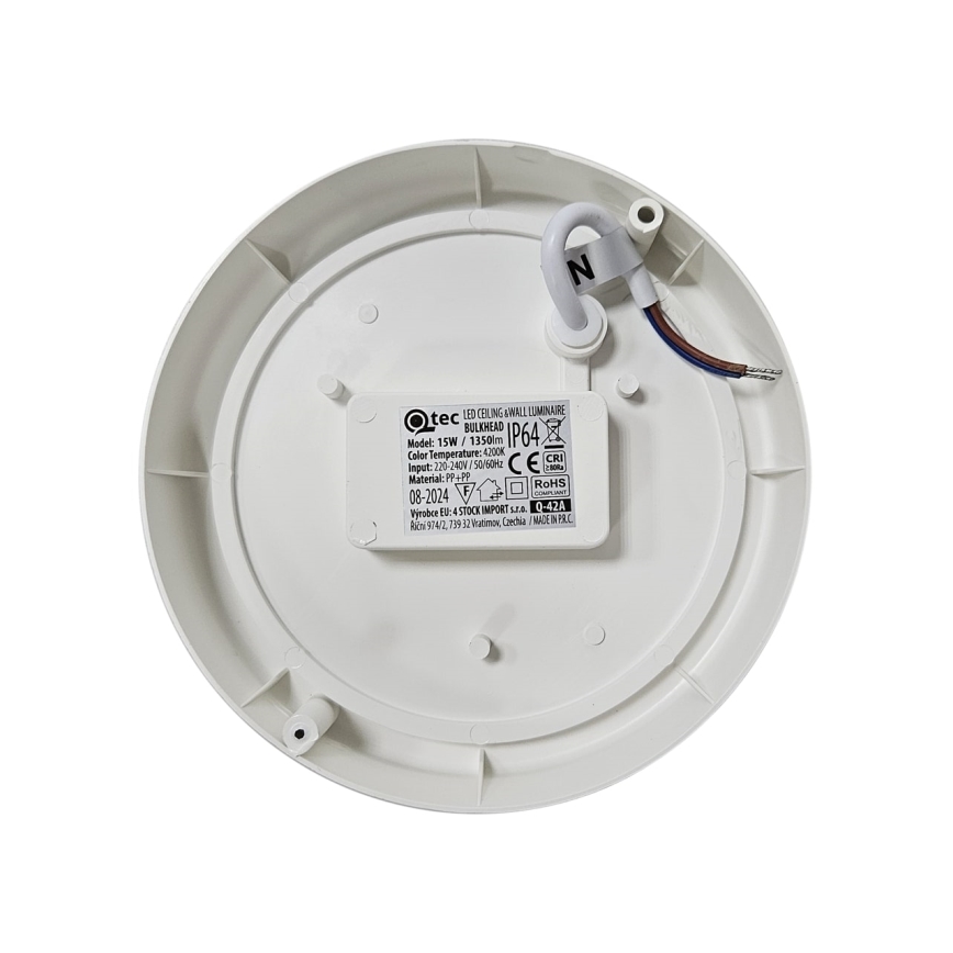 Iluminação de teto exterior LED LED/15W/230V 4200K diâmetro 15,5 cm IP64 branco