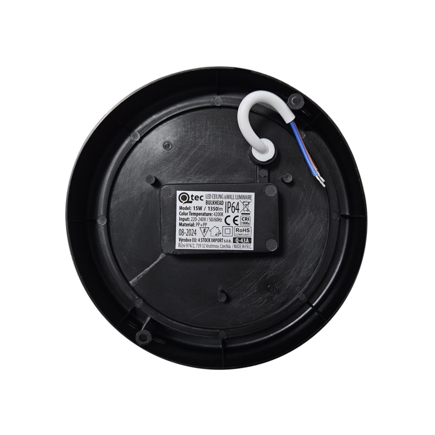 Iluminação de teto exterior LED LED/15W/230V 4200K diâmetro 15,5 cm IP64 preto