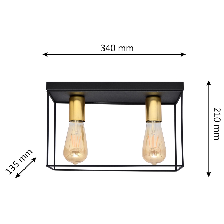 Iluminação de teto FINN 2xE27/15W/230V preto/dourada
